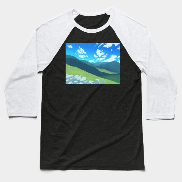 Blue Sky Ben Nevis Munro Mountain Baseball T-Shirt by gusniac